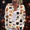 Women's Long Sleeve Knit Cardigan with Halloween Pattern Button Front for Casual Wear