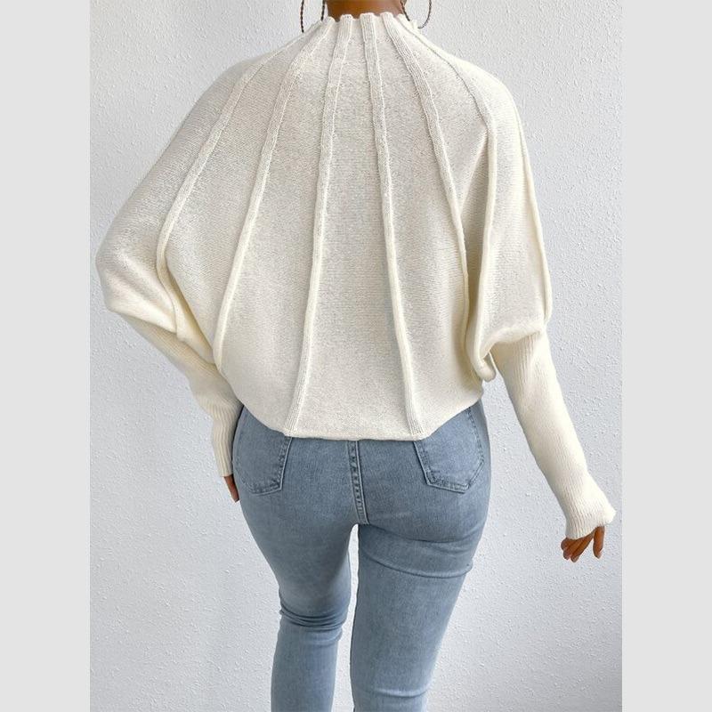 Halbhoher Strickpullover mit hohem Halsausschnitt, einfarbiger Pullover mit Fledermausärmeln, äußerer Pull-Pullover für Damen, modische warme Strickwaren, Pendeln, Herbst und Winter