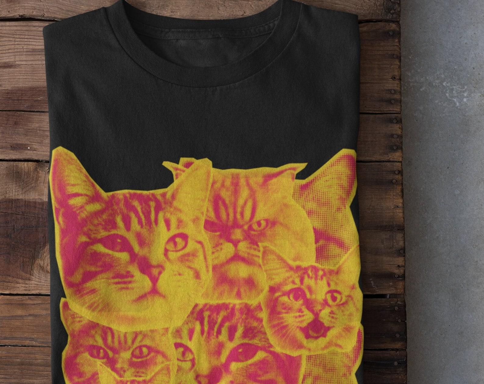 Psychedelic Cat Tshirt, Weirdcore Cats Shirt, Y2k Tshirts, Cyberpunk Cat Lover Gifts, Harajuku Y2k Style, Y2k Streetwear Harajuku Aesthetic S