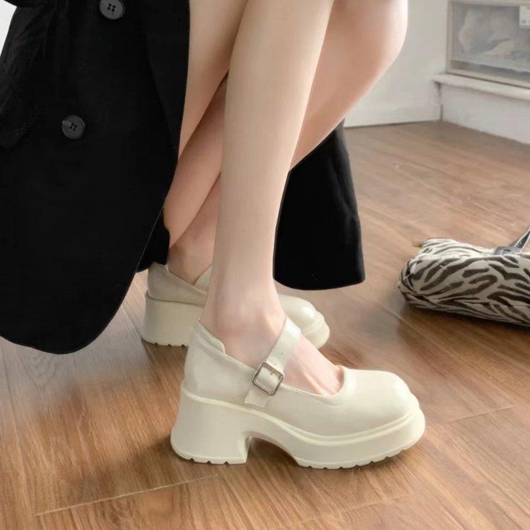 

Mary Jane small leather shoes spring and summer new white platform French gentle fairy with skirt thick heel single shoes 35【inner length 22.5cm】