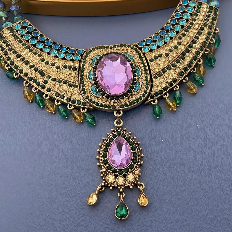 Retro Style Crystal Diamond Necklace, Multi-layer Purple Crystal Diamond Light Luxury Necklace