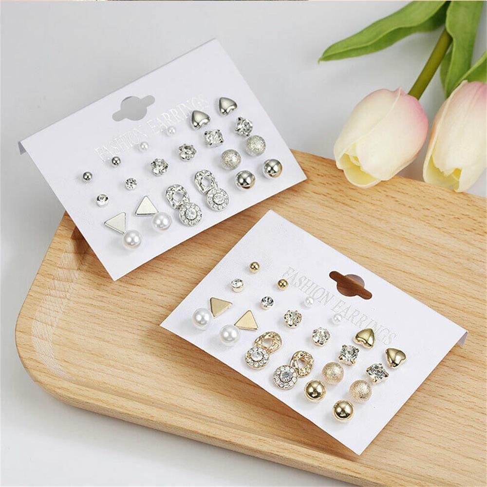 12 Pairs Minimalist Jewelry Gift Hoop Ring Earrings Set Ear Stud Pearl Zircon