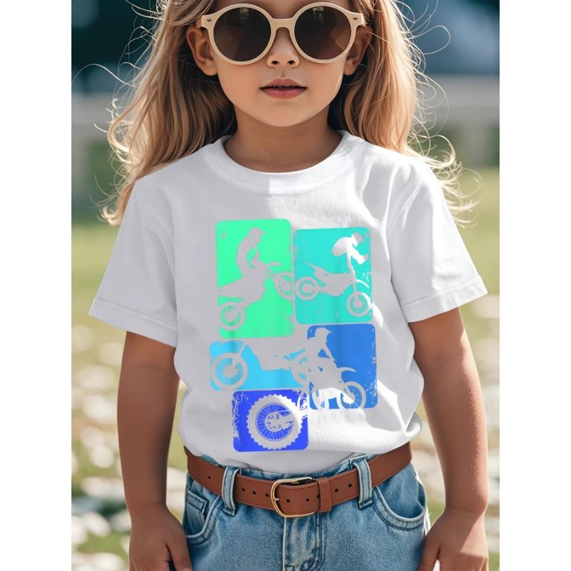 

European sizes Boys Dirt Bike Rider Motocross Graphic T-Shirt - with Green & Dirt Biking Design, Short Sleeve Casual Round Neck Tee 164cm білий