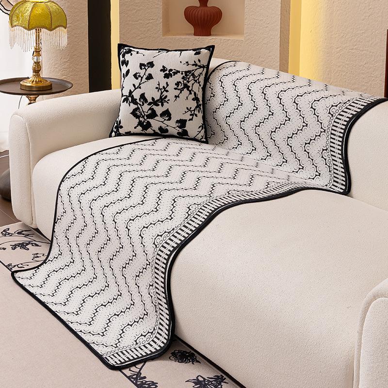 New Four-Season Universal Special-Shaped Sofa Cushion Cover Cloth French Simple Seat Cushion Fixed Non-Slip Straight Row Seat Cushion