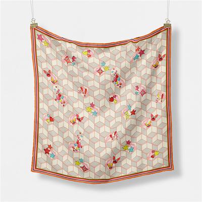 Köperseidentuch Frau Geometrische Malerei Quadratische Schals Wickeltücher Bandana Kleiner Hijab Seidenfoulards Krawatte Stirnband Halstuch 53CM