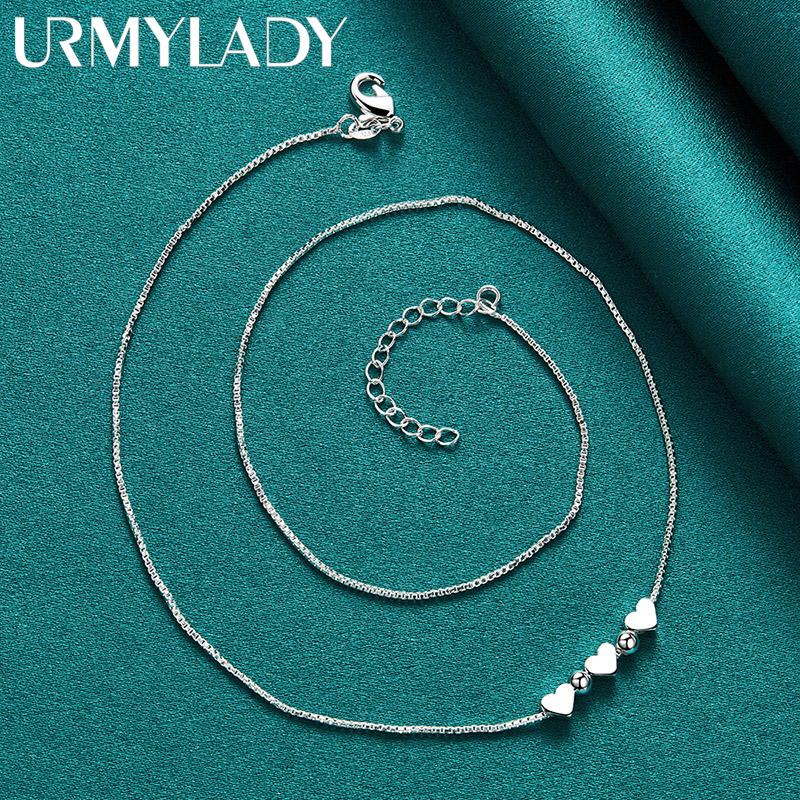 URMYLADY 925 Sterling Silver Heart Snake Chain Charm Necklace For Women Jewelry