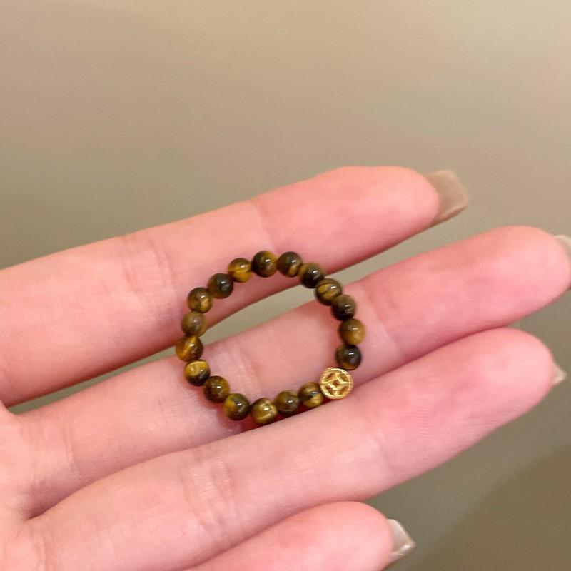 Vintage zircon tiger's eye stone round open ring Maillard style index finger ring fashion niche design ring woman
