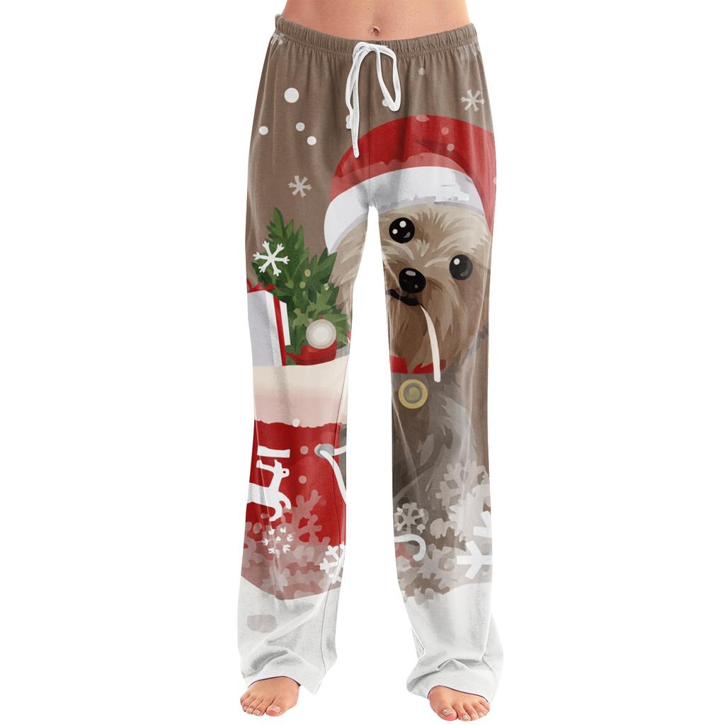 Women's Christmas Print Casual Pants with No Pockets for Holiday Wear