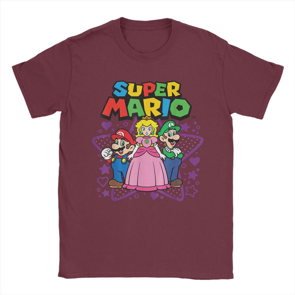 Super Marios Peach Luigi Trio Stars and Hearts T Shirt Unisex Cotton TShirt Round Neck Tee Shirt Short Sleeve Clothes Plus Size