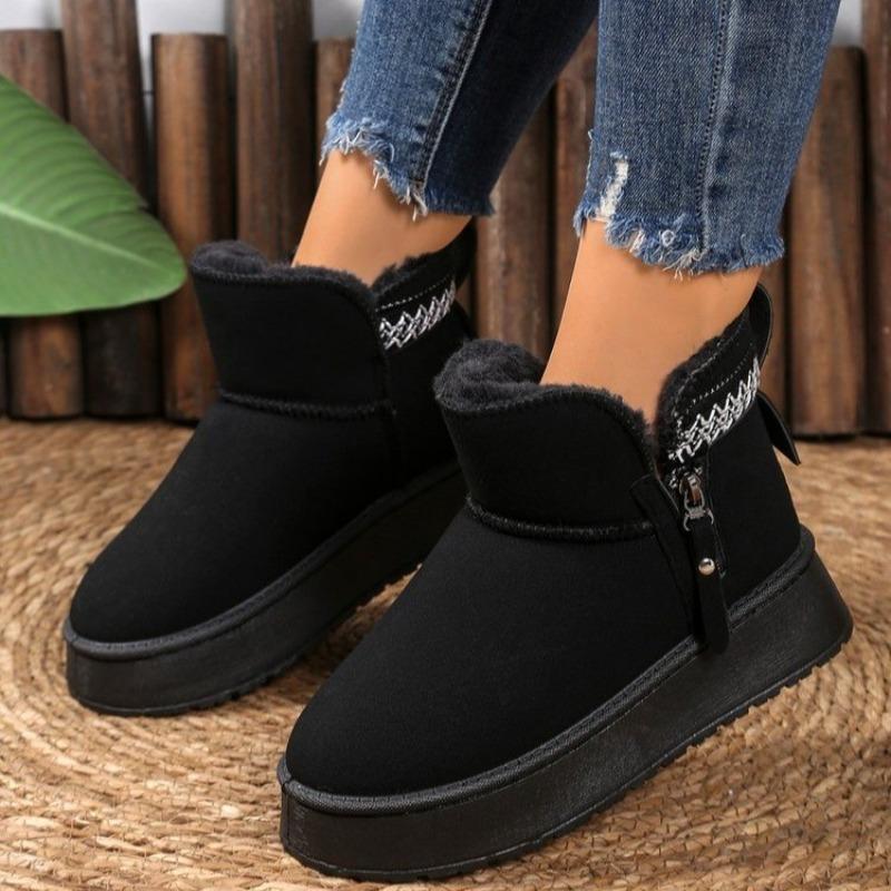 Fashion Platform Snow Boots Women's Winter New Round Toe Suede Embroidered Cover Feet Plus Wool Thickened Warm Cotton Boots