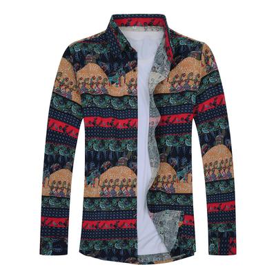 CEEN Long Sleeve Aloha Shirt with Vivid Breathable Cotton and Stylish Top for and Casual Plus Sizes Men's All-Over Print, Linen, Commuting, School,