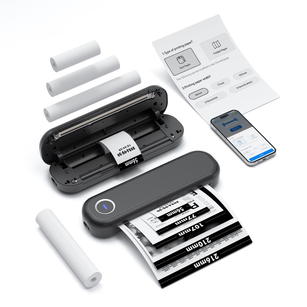 A4 Portable Thermal Printer Bluetooth&USB Connect 50mm 56mm 77mm 107mm 210mm 216mm US Letter Compatible with Win