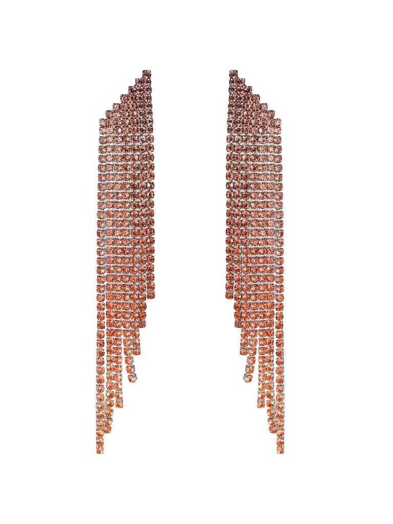 Premium sense geometric triangular fringed rhinestone stud earrings