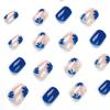 24 Pieces Wear Nail Short Blue and White Flower Nail Piece Nail Patch Nail Piece Removable Nail Nail Nail