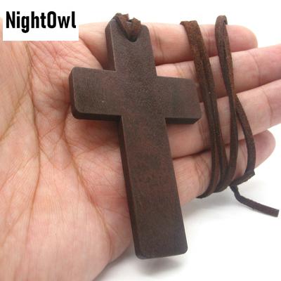 Cool Mens Christian Amulet Protection Large Wooden Wood Cross Pendant Necklace
