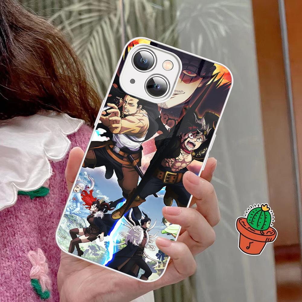 Black Clover Phone Case Tempered Glass For Iphone 14 13 12 11 Pro Mini XS MAX 14Plus X XS XR Fundas