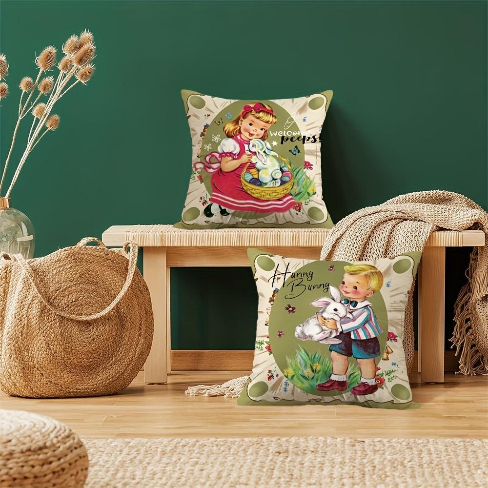 2 pieces vintage farmhouse Easter bunny throw pillowcase
