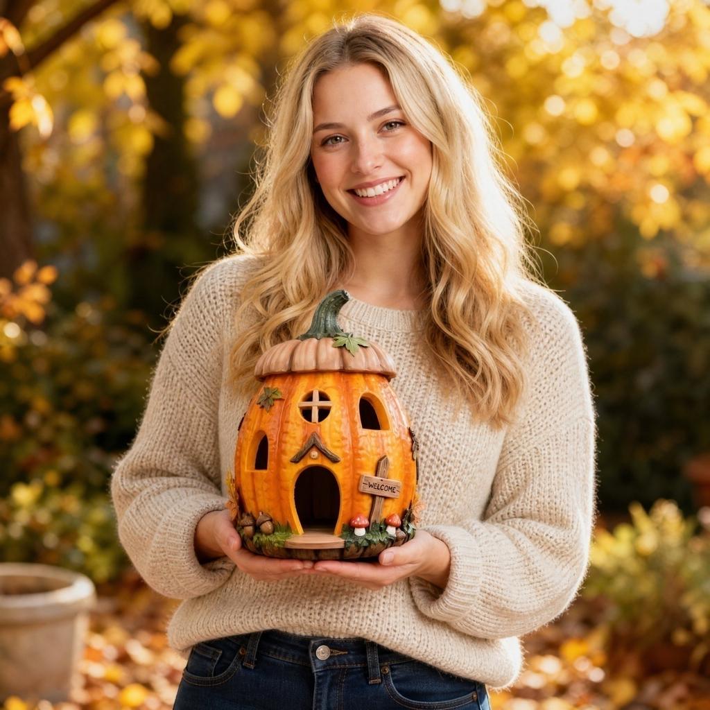Resin Pumpkin Birdhouse Ornament for Halloween Decoration