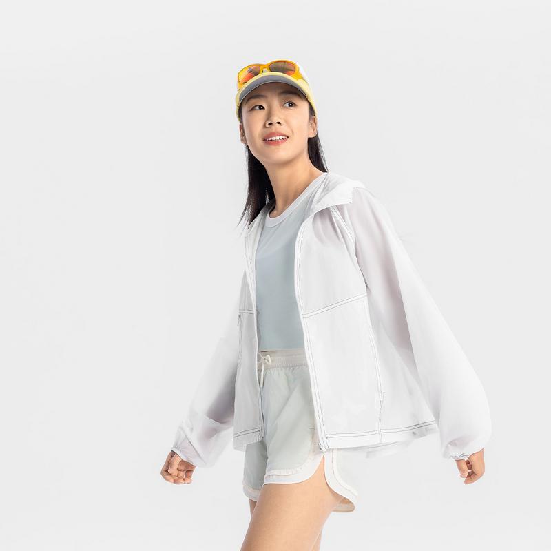Li Ning CF Outdoor Series Lightweight Breathable Water-Resistant UPF 55+ Packable Sun Protection Jacket Women Jackets White AFDV378-3