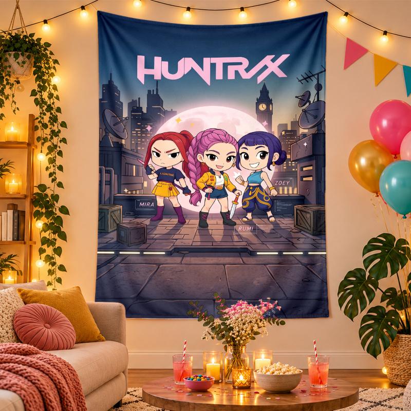 Arazzo da Parete in Poliestere con Design Kpop Demon Hunters, Decorazione da Appendere per Camera da Letto Soggiorno Stanza Universitaria