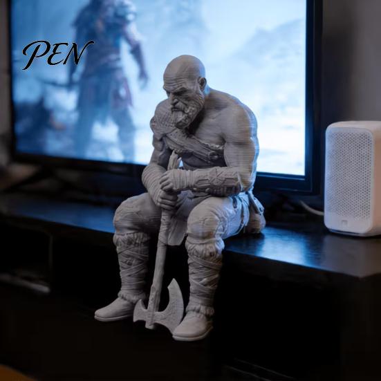 Battle Suit Figure 3D Printed Warrior Statue, Nordic Mythology Figurine with Desk Decor Weapon, Collectible Ornament for Home Office Decoration
