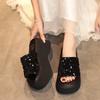 Fashion High Platform Flip-Flops Women's Summer Casual Slippers Crystal 8CM Wedge Slides Bling Chunky Sandals Open Toed Beach Slippers