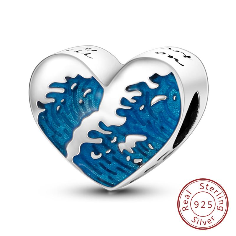 New Copper Charms Beads Pendants Summer Ocean Turtle Beach Fruit Shell Blue Charm For Women Bracelet Jewelry Gift