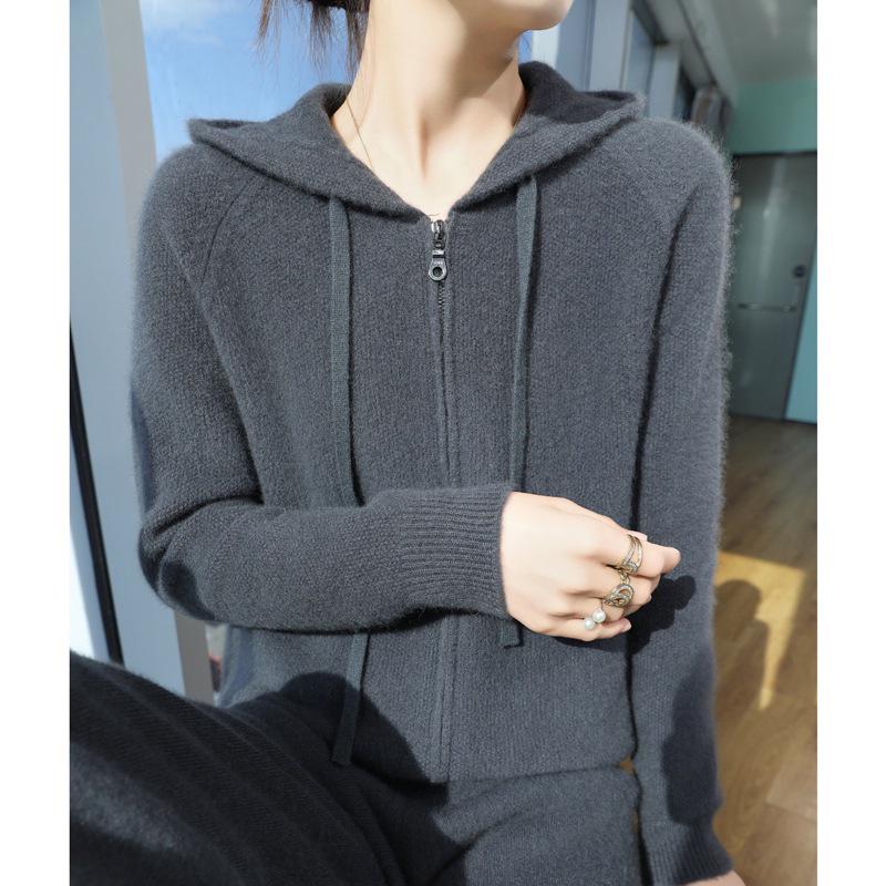2025 Women's Thick Wool Hooded Cardigan - Autumn/Winter Knit Sweater Coat, Loose & Cozy