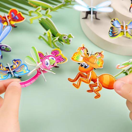 100Pcs/Set Kids 3D Puzzle Toy Number Animal Dinosaur Airplane Tank Spinning Top Cognition Jigsaw Assembly Educational Game Kit