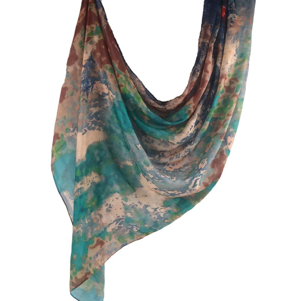 "Ethnic Watercolor Modal Cotton Shawl Satin Print Scarf for Women"