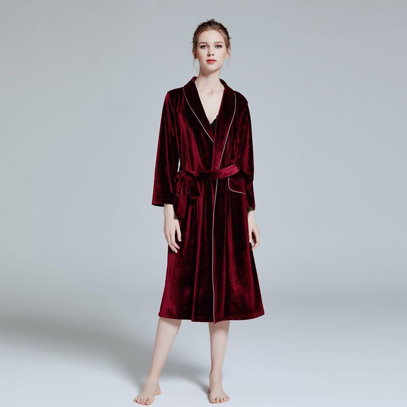 Seven-Yarn Velvet Men's and Women's Couple Lengthened Nightgown Spring & Fall Pajamas Bathrobe Homewear Bride and Groom Morning Gowns