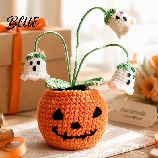 Handmade Crochet Pumpkin Decor Pumpkin Halloween Ornament with Cute Ghost Bat Festive Home Accents for Flowers Planter Plant Tabletop Decoration