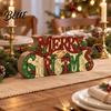 Decorative Holiday Signage Wooden Merry Christmas Sign 2D Flat Farmhouse Freestanding Table Centerpiece Small Keepsake Rustic Tiered Tray Decoration