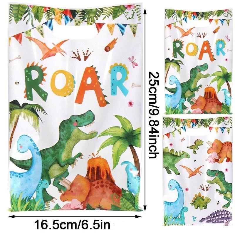 Cartoon Dinosaur Portable Favor Bags 10/30/60Pcs Plastic Treat Bags for Kids Baby Shower Party Supplies