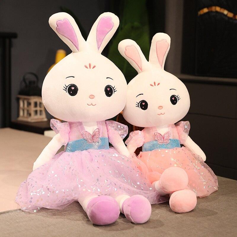 Kawaii Beautiful Rabbit Girl Plush Toys Lovely Rabbit with Fairy Dress Plushie Dolls Stuffed Soft Toy for Children Baby