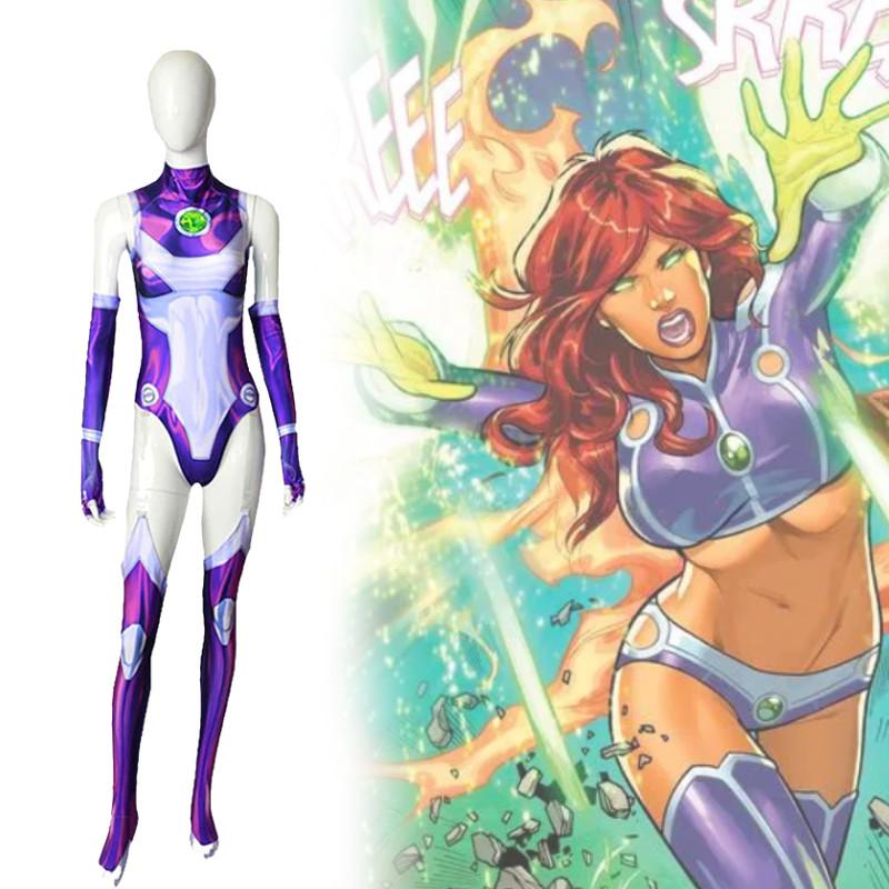 Titans Starfire Teen Cosplay Jumpsuit Superhero Adult Kids Costumes Halloween