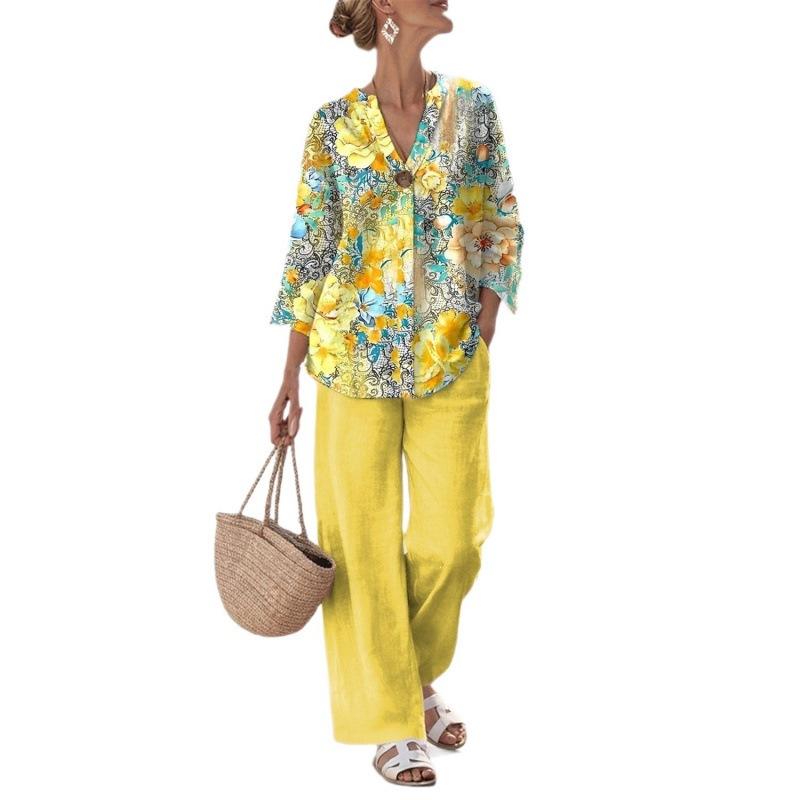 New European and American style sleeveless digital printing wide-leg pants set women's summer casual fashion two-piece set trendy