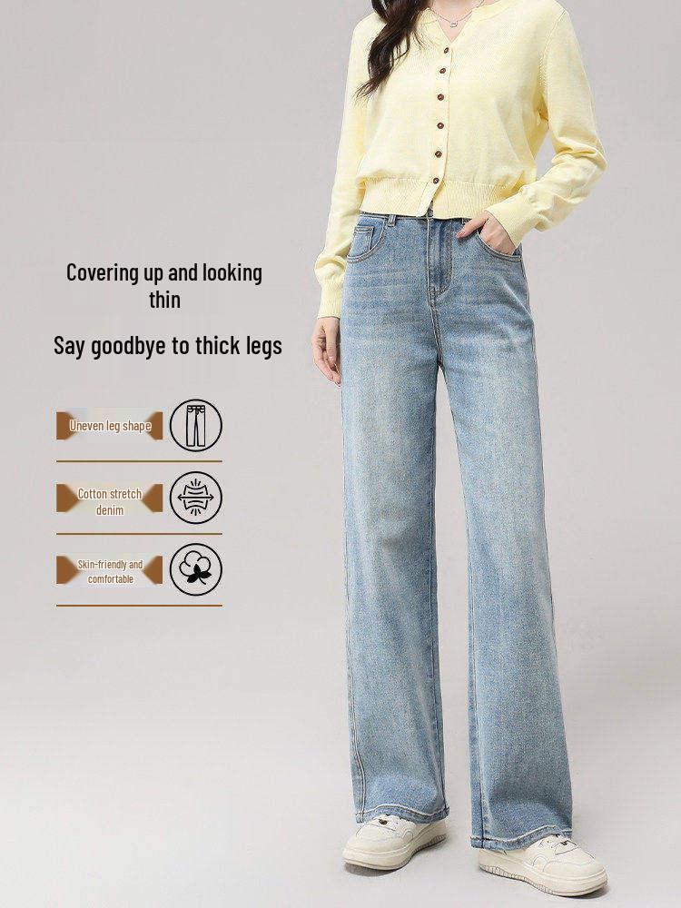 Damen 2026 Slimming High Waist Blue Wide Leg Straight Jeans