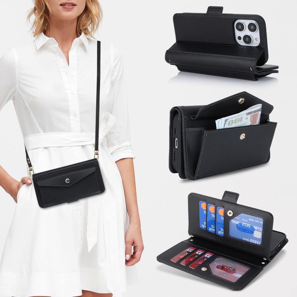 Crossbody Kartenfach Leder Geldbörse Hülle Für iPhone 15 Pro Max 14 Plus 13 12 11 Geldbörse Tasche Beutel Langes Lanyard Beutel Buchhülle