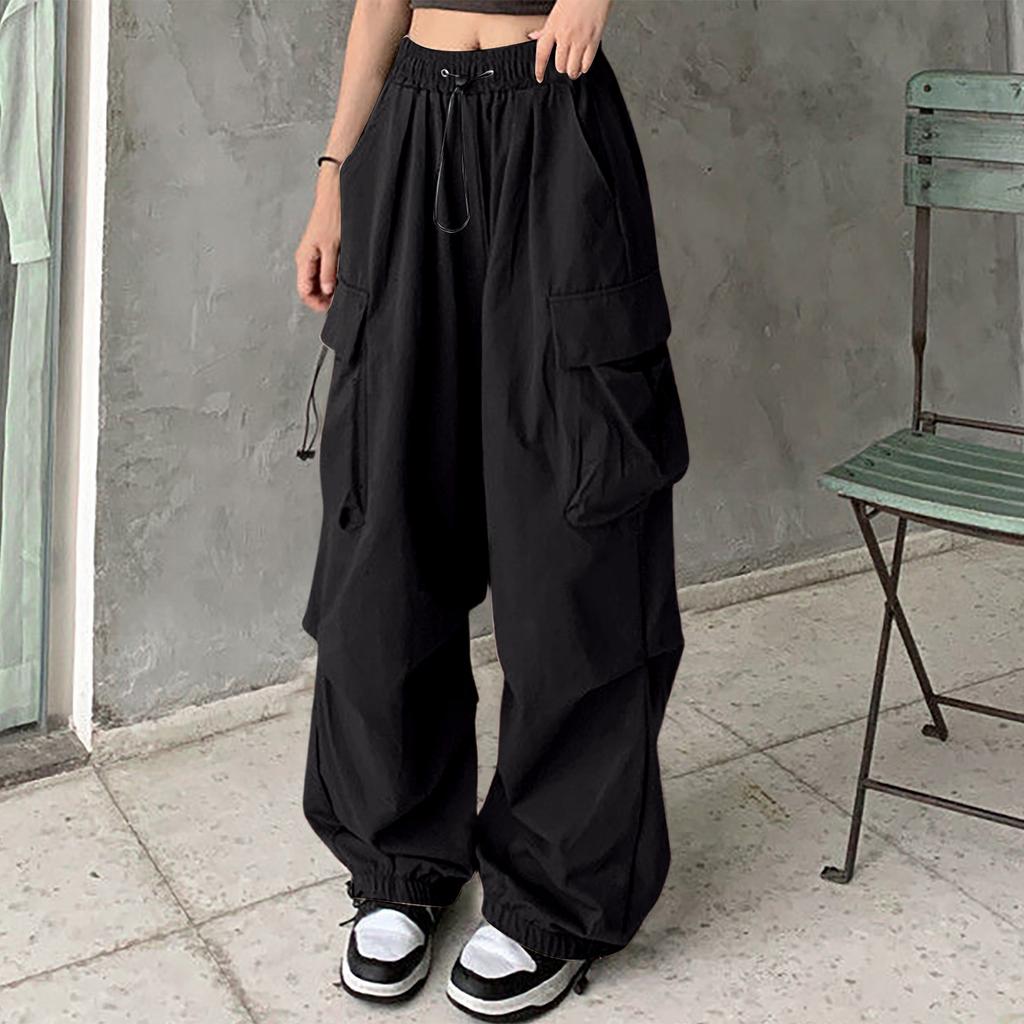 Women's Wide-Leg Athletic Pants with Multiple Pockets, Drawstring and Tapered Ankles