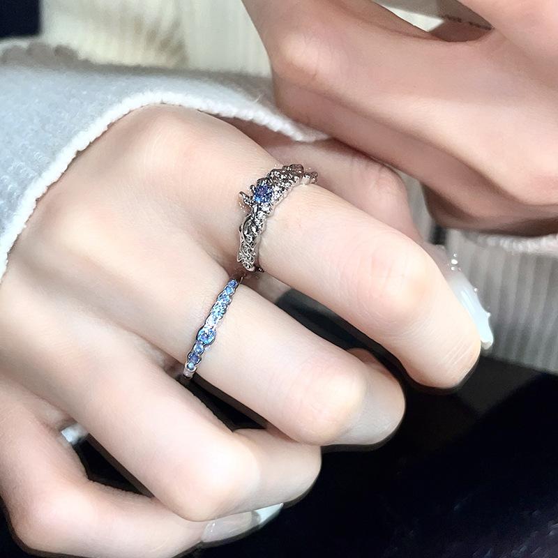 Nischendesign Leichter Luxus Hoher Sinn Französisch Schlicht Kalter Wind Blauer Zirkon Französischer Offener Stapelring