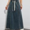 DongCMY Women's Denim Long Skirts Elastic Waist Loose Solid Color High Waist Big Skirt Denim Skirt Women Casual Dress Streetwear