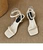 Sandals women's summer square head one-word strap stiletto high heels