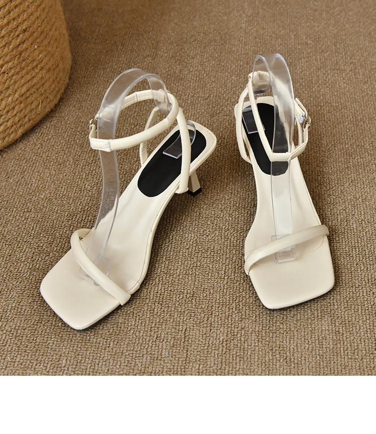 Sandals women's summer square head one-word strap stiletto high heels