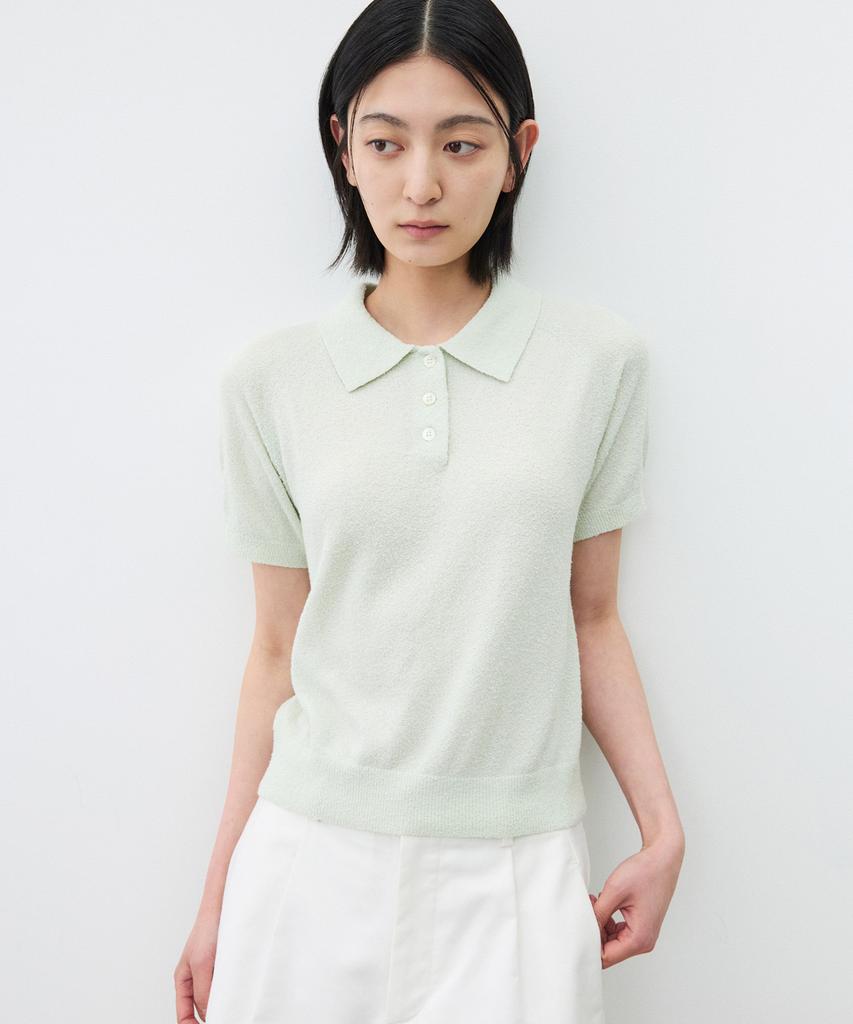 SUARE WOMEN Cotton Boucle Button Collar Knit Mint