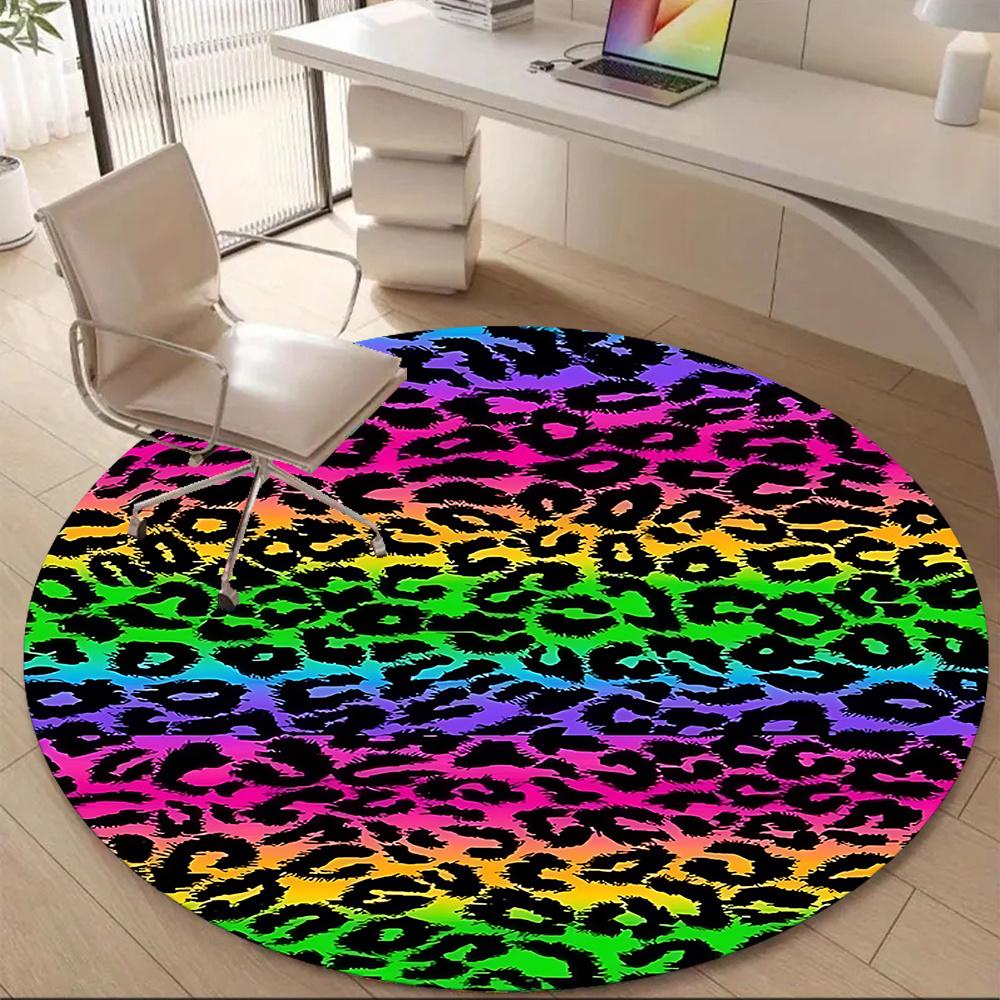 1pc Rainbow Leopard Office Round Area Rug, Indoor Mat Suitable ForOffice, Under Office Chairs Bedroom Living Room Home Decor, Room Decot003