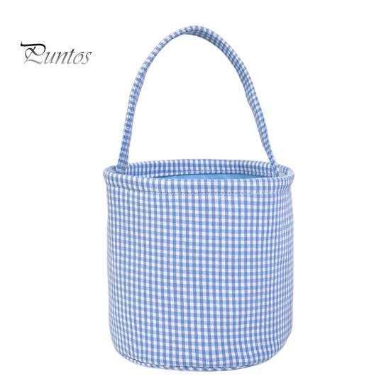 

Пасхальное ведерко в клетку для детей, сумка для хранения в детской, подарочная корзина для новорожденных с ручкой для вечеринок по поиску пасхальных яиц синий