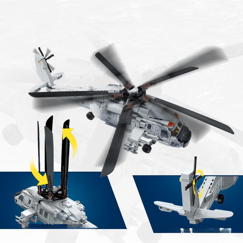 457pcs Military Series Chinese Navy Z-20 Armed Helicopter Assembly Building Blocks Children's Toys no box