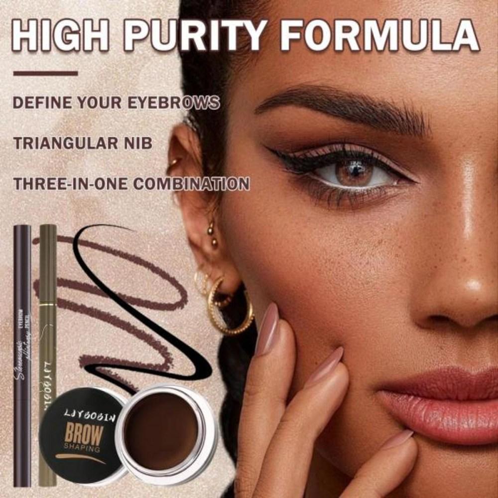 Set de pix pentru sprâncene și șablon pentru sprâncene 4 buc. Kit de vopsire pentru sprâncene, rezistent la apă, cu pomadă maro închis pentru sprâncene, stilou pentru sprâncene cu două capete