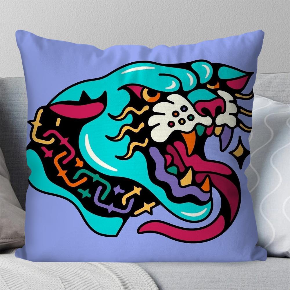 Niedlicher Löwe Tiger Leopard Kissenbezug Quadratisches Kissen Schlafzimmer Sofa Freizeit Komfort Kissen Auto Wohnzimmer Heimdekoration 40X40